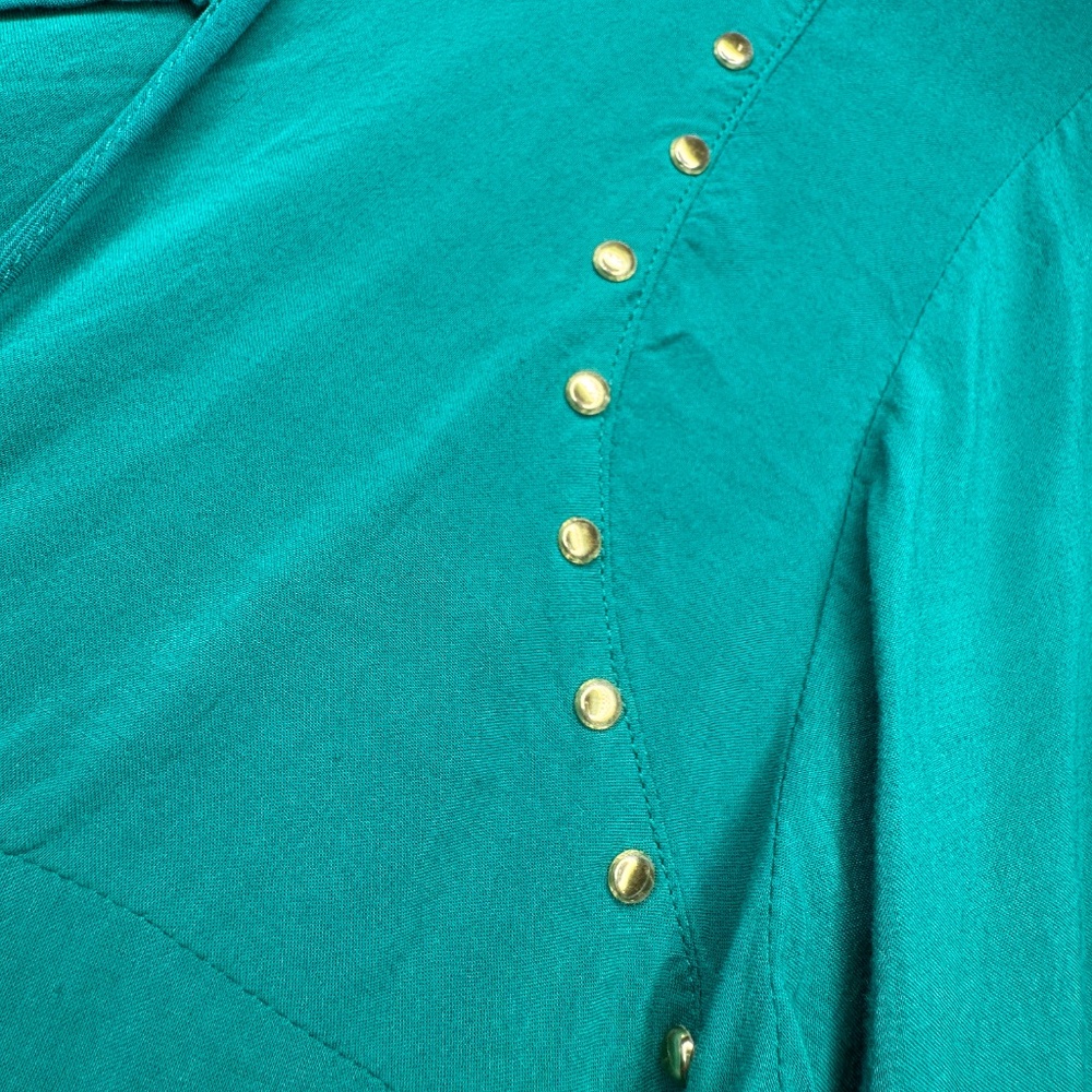 Michael Michael Kors Blouse M Teal Emerald Boho Gold Studded‎ Long Sleeve Top - Picture 3 of 6